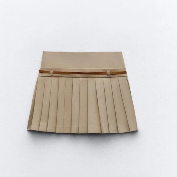 ZARA CO-ORD SET BELTED TOPSTITCHED TOP AND PLEATED SKORT - Picture 8 of 9